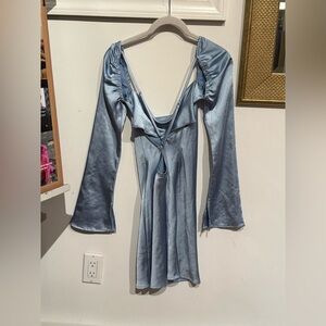 Baby blue princess poly silk long sleeve mini dress